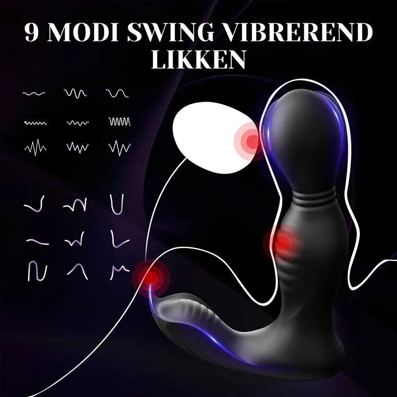 App- en Afstandsbediening Prostaat Vibrator met 9 Swing Vibraties en Likken