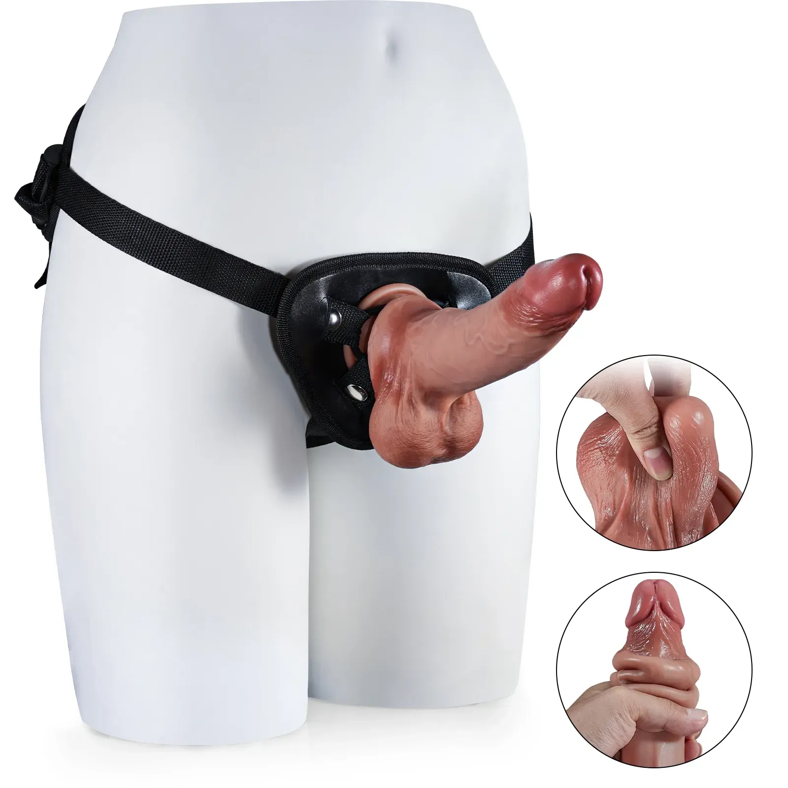 Realistic Zachte Sliding Skin Voorbind Dildo