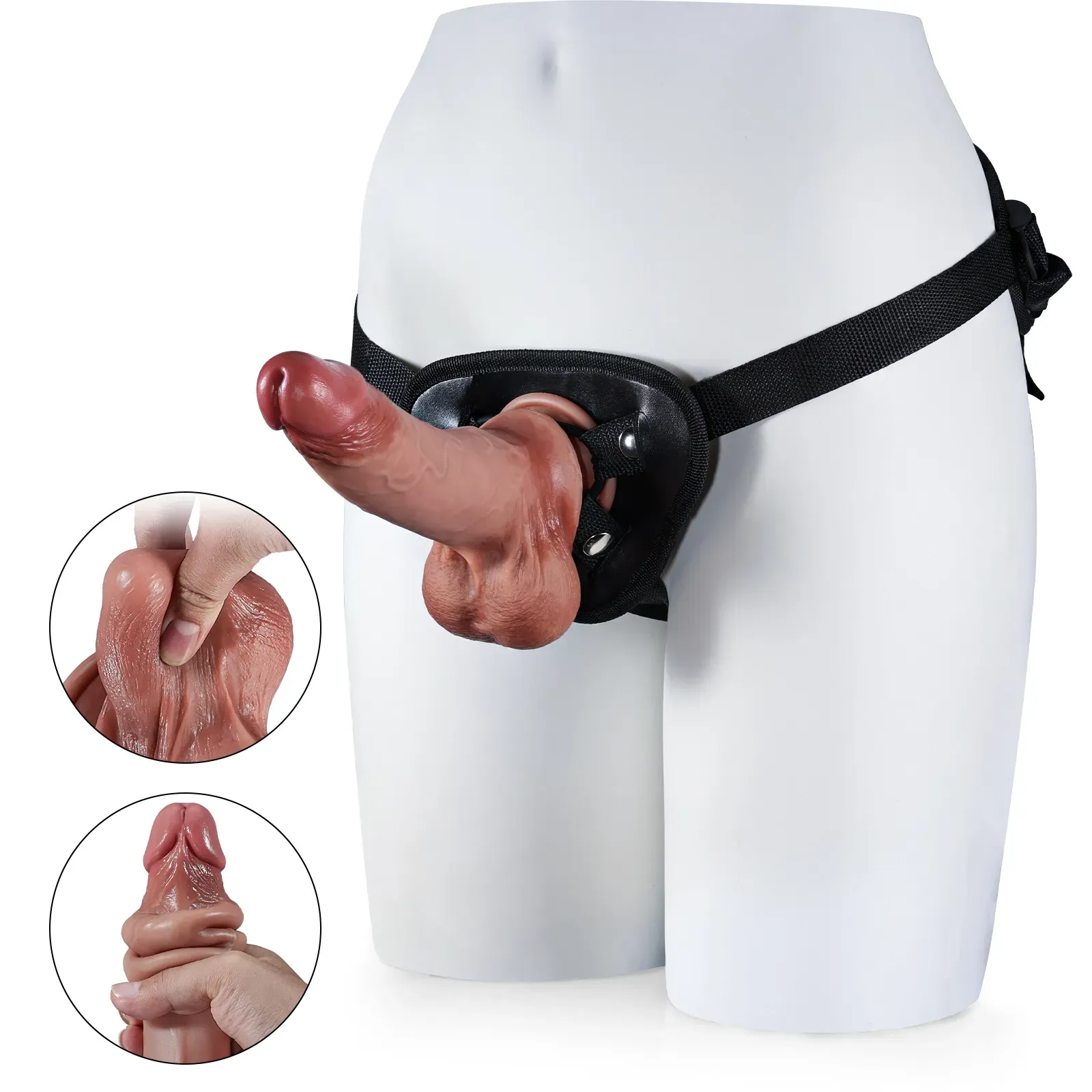 Realistic Zachte Sliding Skin Voorbind Dildo