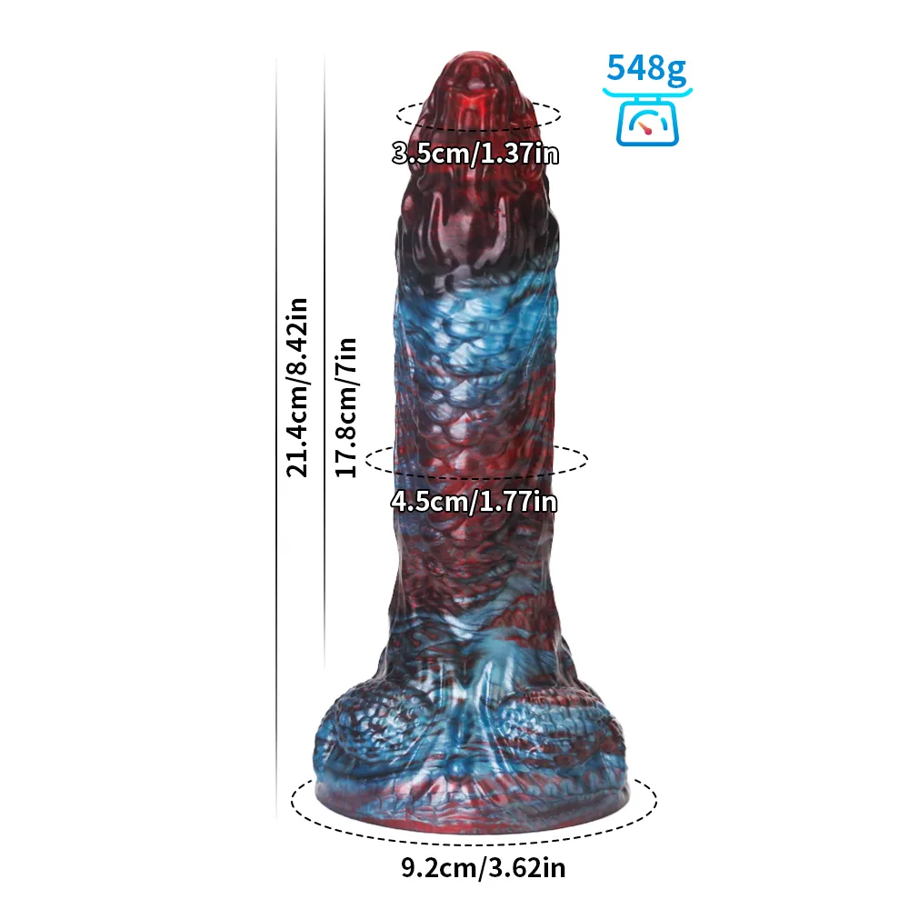 Red En Blauwe Monster Zuignap Dildo 21.4cm