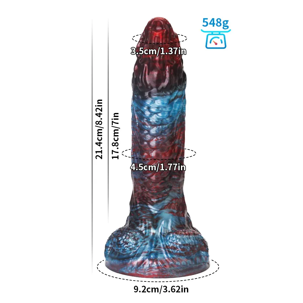 Red En Blauwe Monster Zuignap Dildo 21.4cm