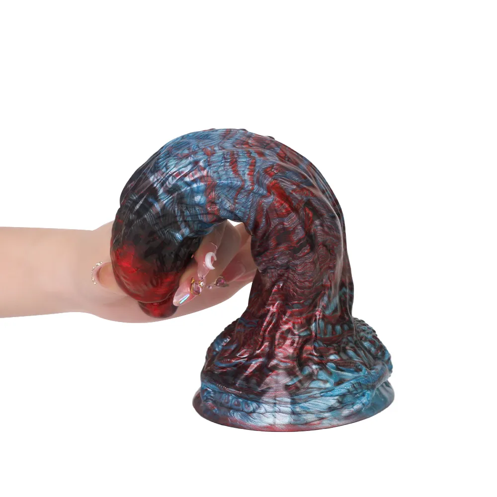 Red En Blauwe Monster Zuignap Dildo 21.4cm