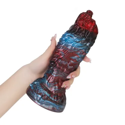 Red En Blauwe Monster Zuignap Dildo 21.4cm