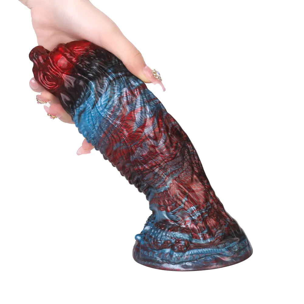 Red En Blauwe Monster Zuignap Dildo 21.4cm