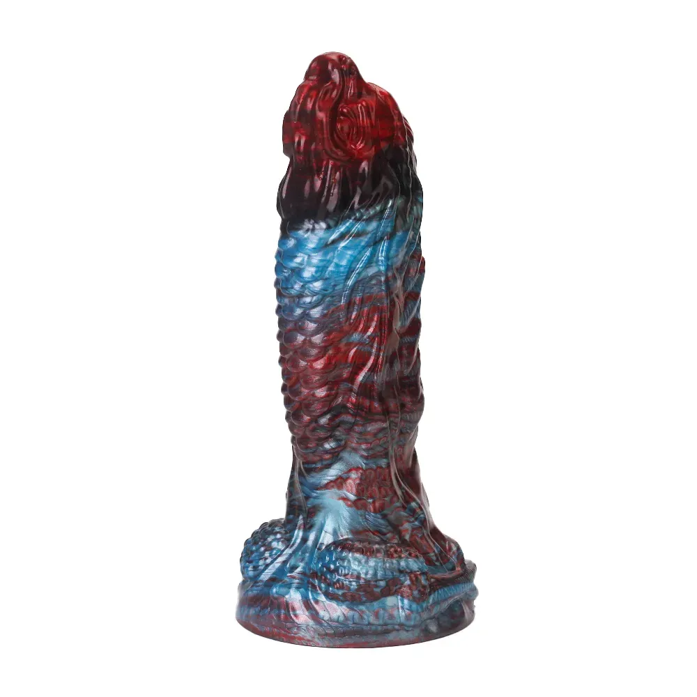 Red En Blauwe Monster Zuignap Dildo 21.4cm