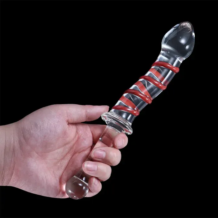 Red Funny Glazen Dildo Met Ribbels 22.5cm