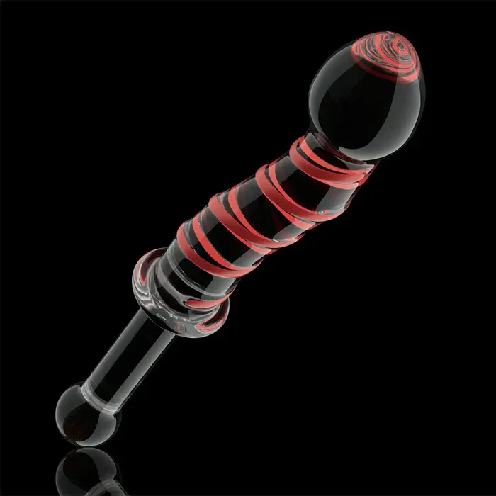 Red Funny Glazen Dildo Met Ribbels 22.5cm