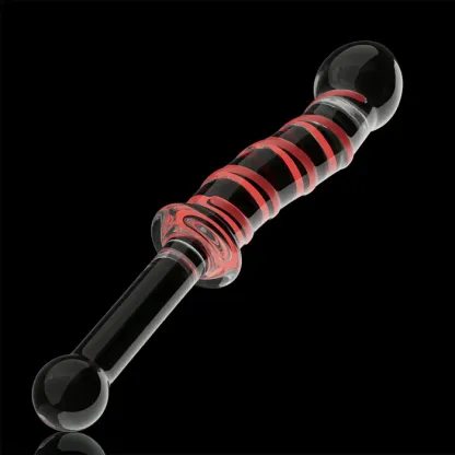 Red Funny Glazen Dildo Met Ribbels 22.5cm
