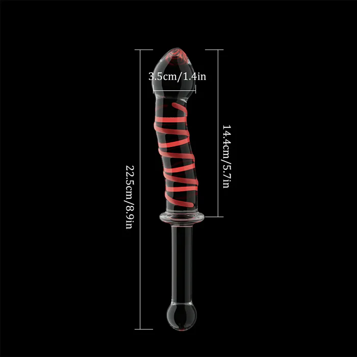 Red Funny Glazen Dildo Met Ribbels 22.5cm