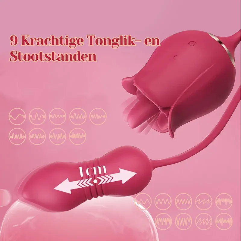 2 In1 Roos Vibrator Met Clitorale Likstimulator