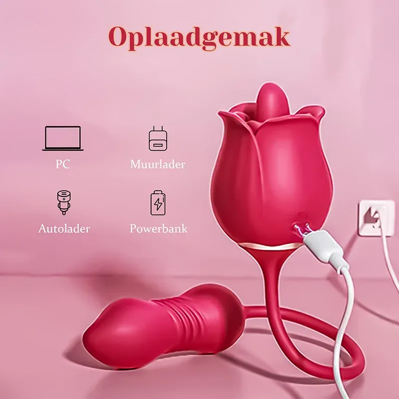 2 In1 Roos Vibrator Met Clitorale Likstimulator