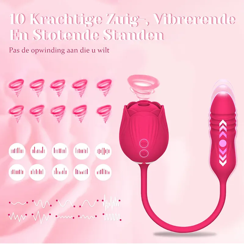 2 In 1 Bloemige Fantasie Clitorale Zuiging Roos Vibrator