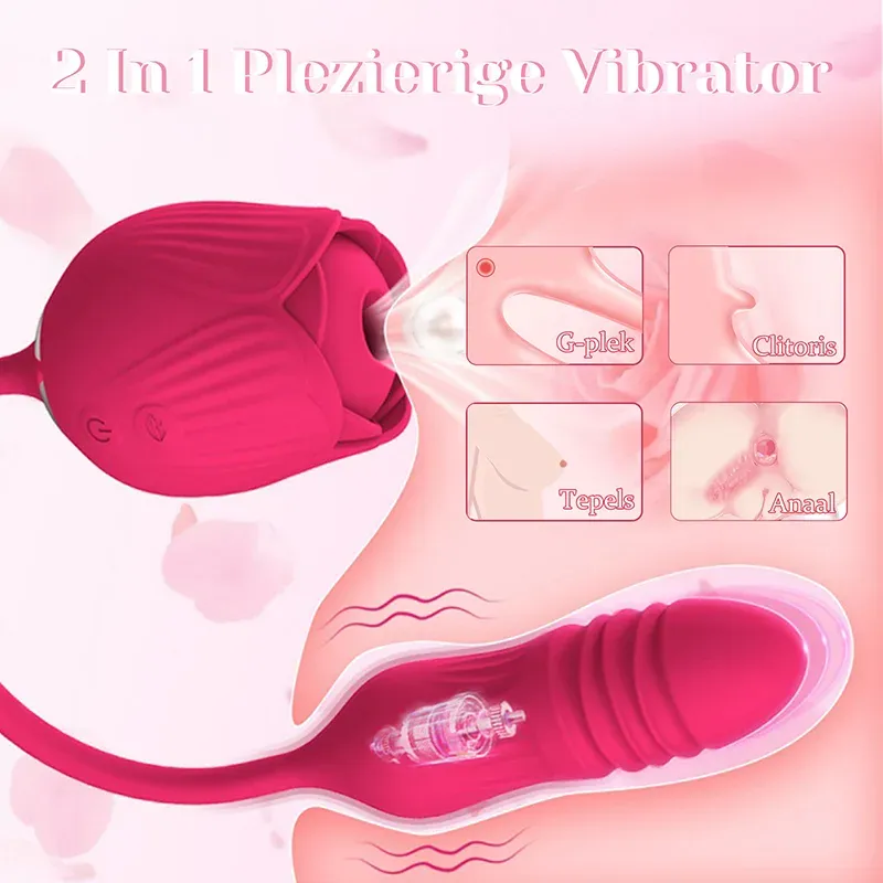 2 In 1 Bloemige Fantasie Clitorale Zuiging Roos Vibrator