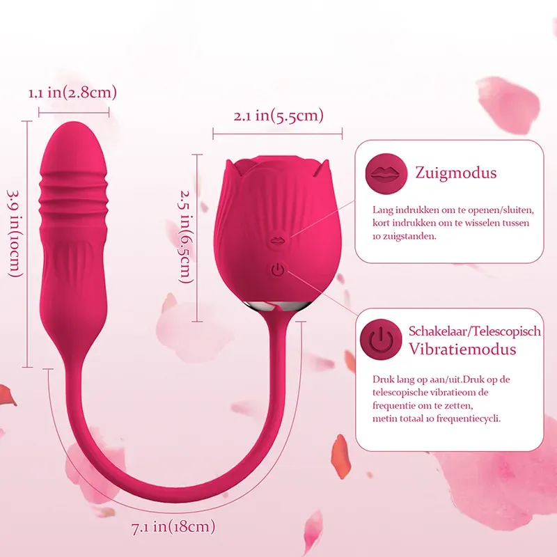 2 In 1 Bloemige Fantasie Clitorale Zuiging Roos Vibrator