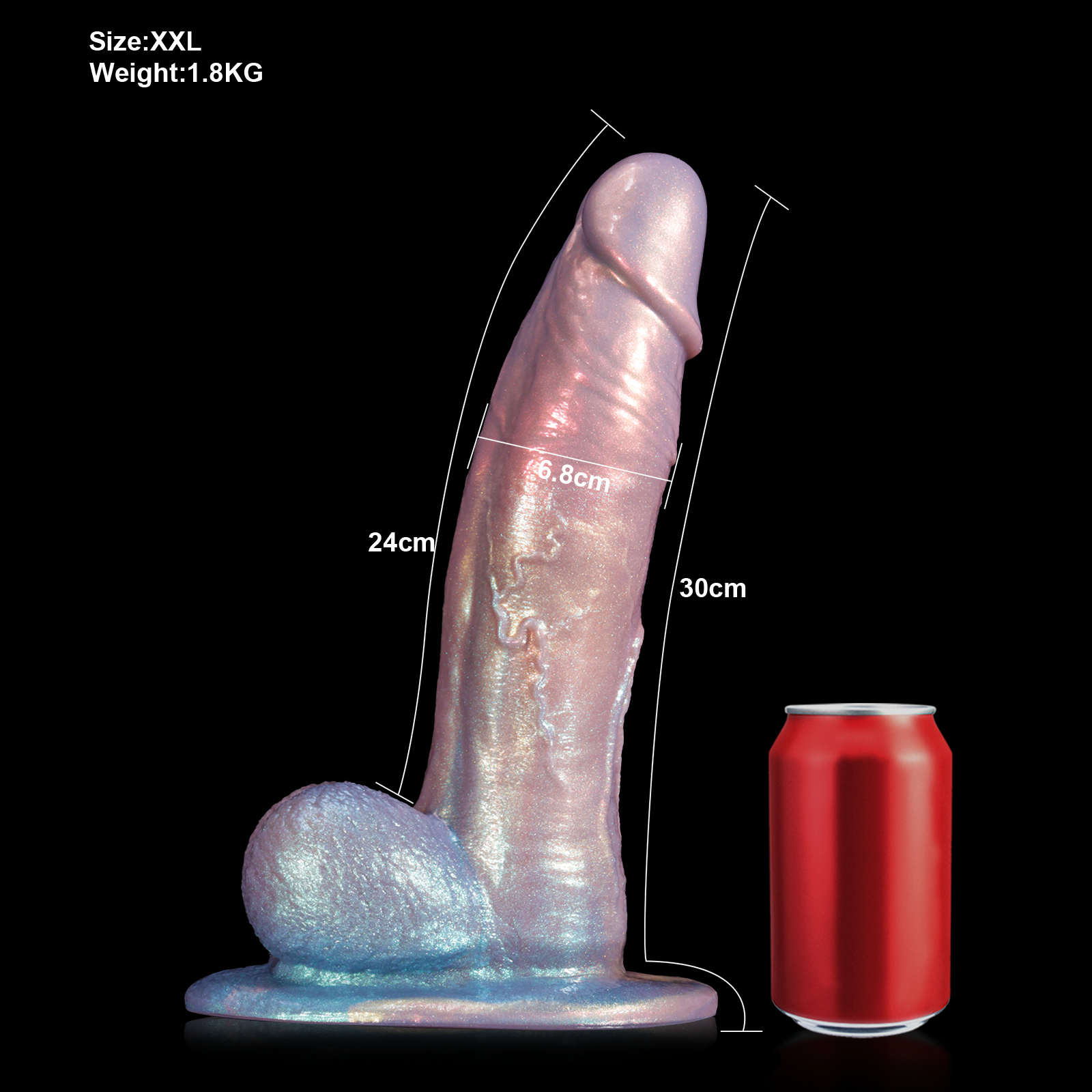 Roze Glitter Grote Lange Dildo Met Zuignap 30cm
