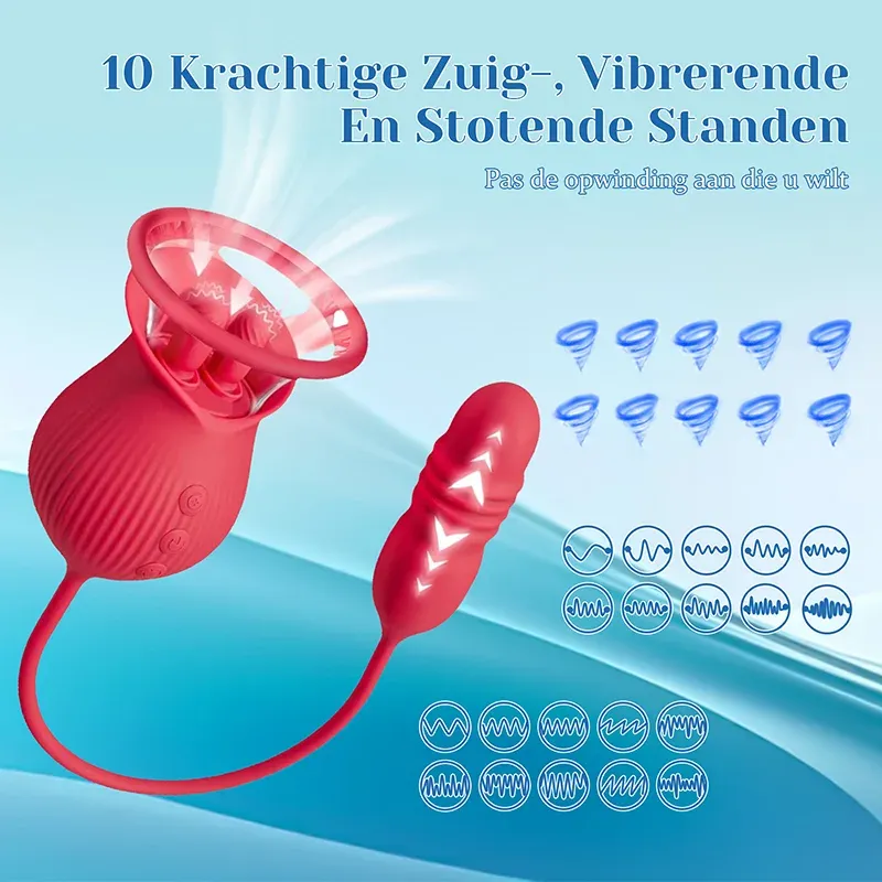 2 In1 Clitoris Zuigende Roze Vibrator Met Uitschuifbare Staf