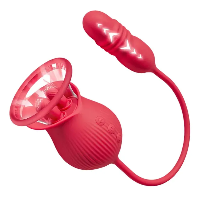 2 In1 Clitoris Zuigende Roze Vibrator Met Uitschuifbare Staf