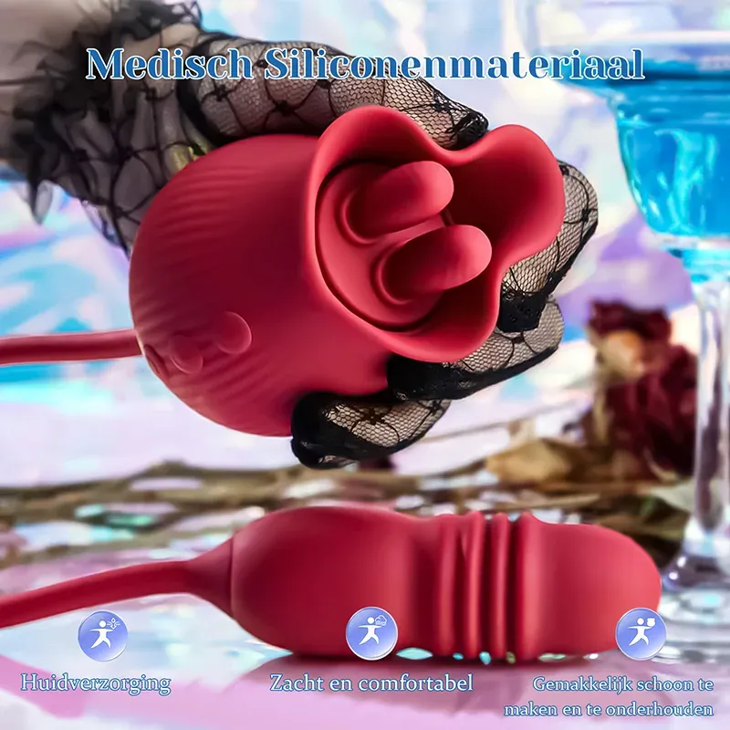 2 In1 Clitoris Zuigende Roze Vibrator Met Uitschuifbare Staf