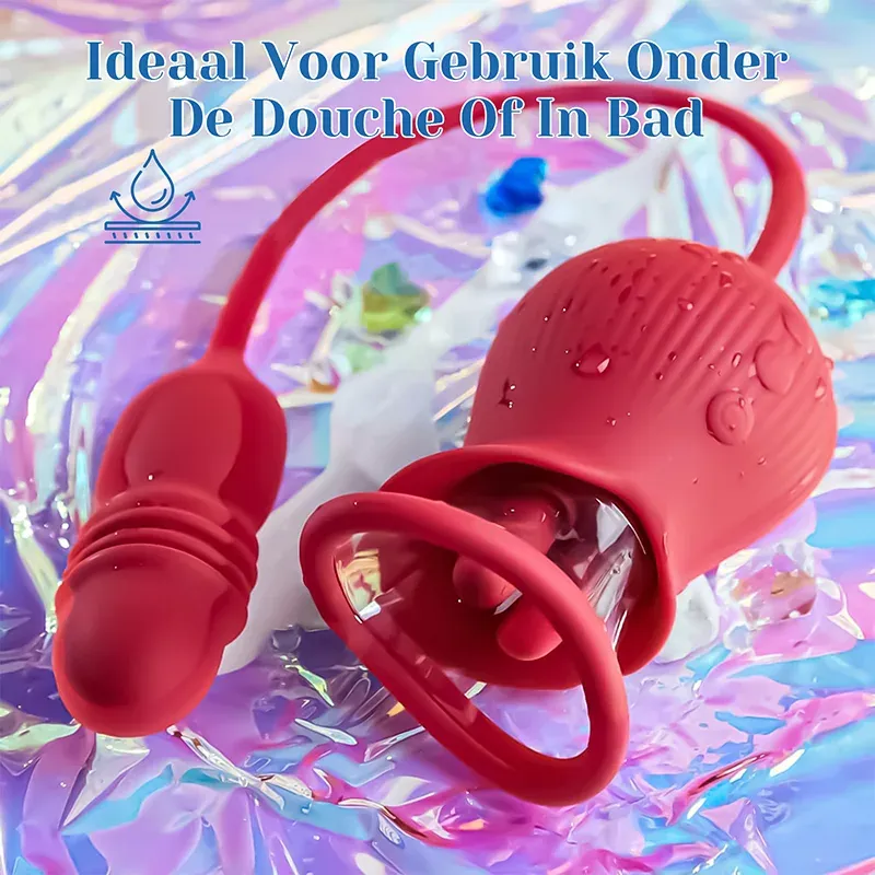 2 In1 Clitoris Zuigende Roze Vibrator Met Uitschuifbare Staf
