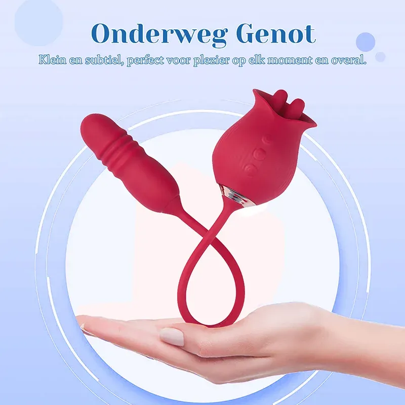 2 In1 Clitoris Zuigende Roze Vibrator Met Uitschuifbare Staf