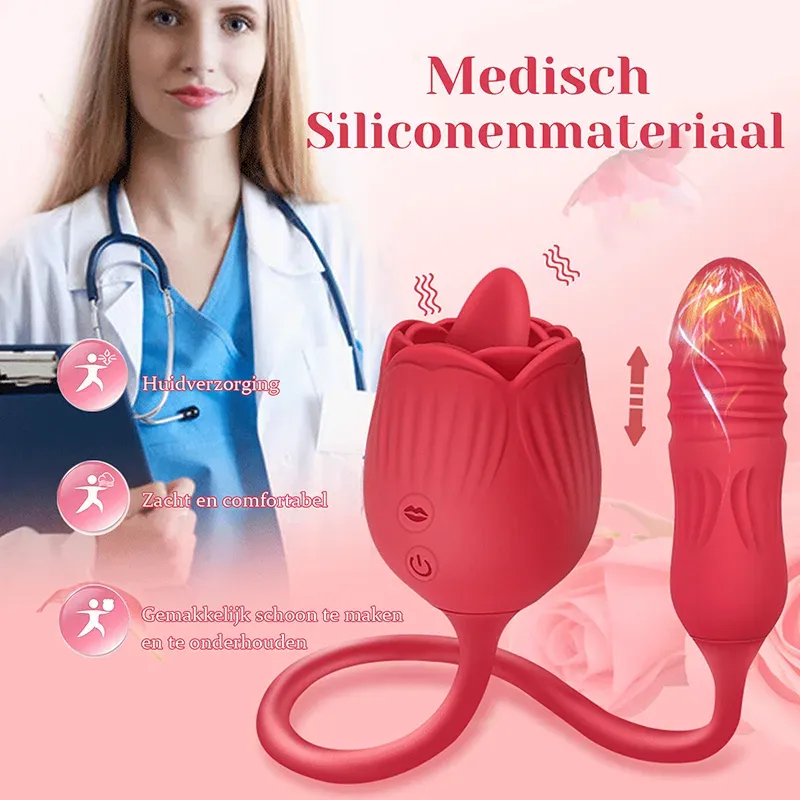 2 In 1 Roze Vibrator Met 10 Lik En Stootstanden