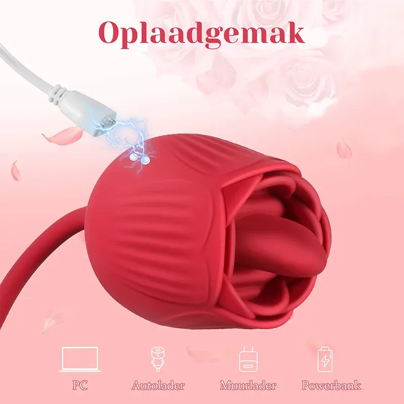 2 In 1 Roze Vibrator Met 10 Lik En Stootstanden