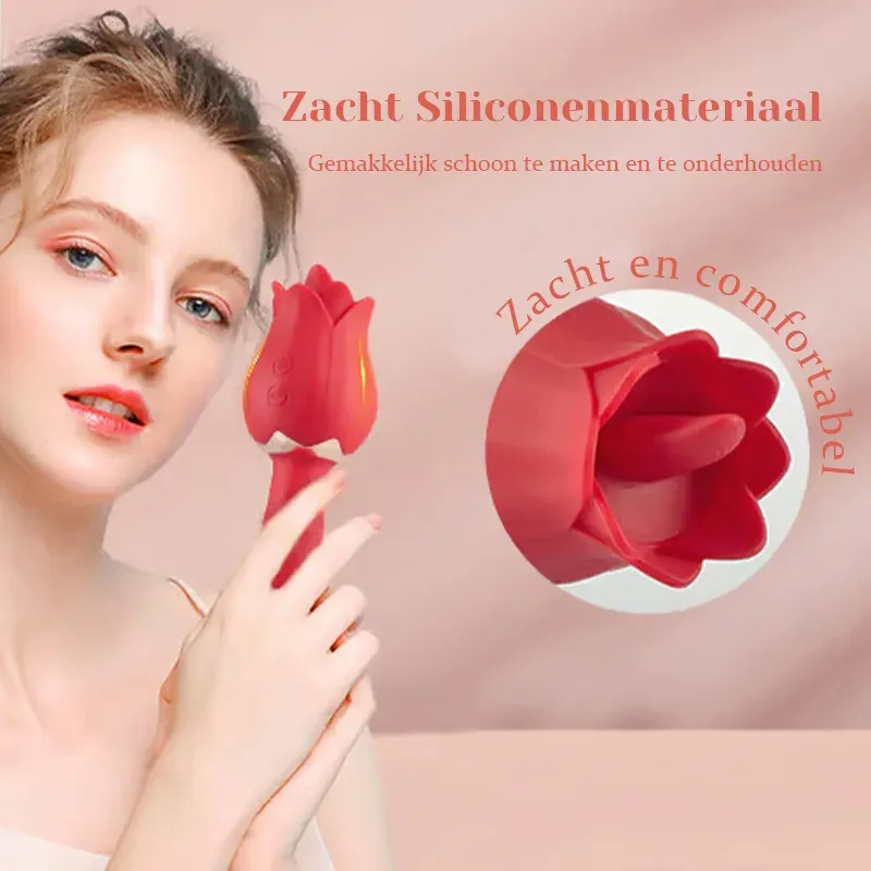 5 Stuwende & Vibrerende 7 Tong Likkende Roze Vibrator Laag Geluid