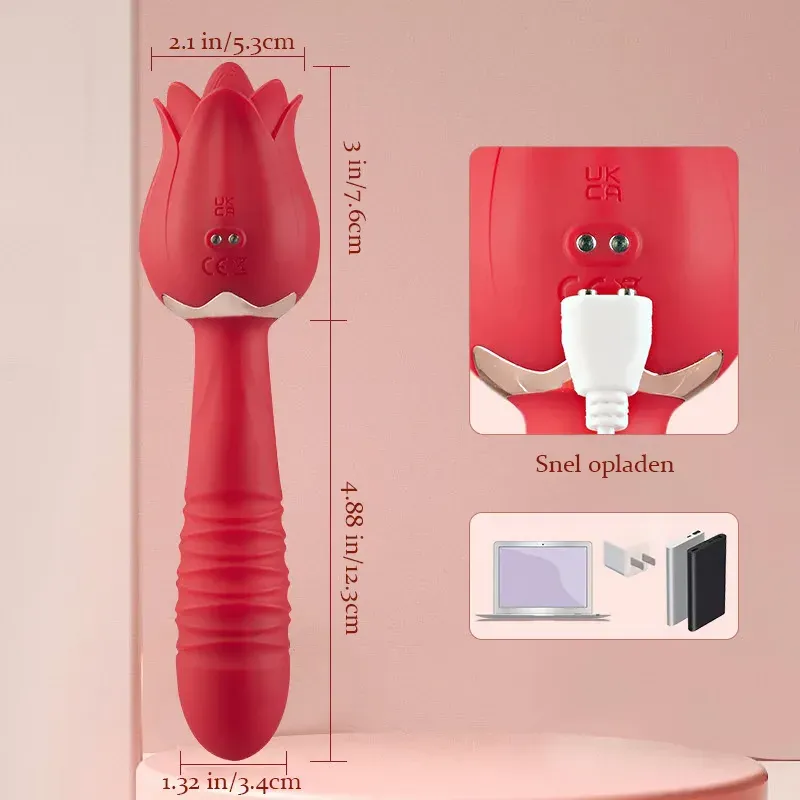 5 Stuwende & Vibrerende 7 Tong Likkende Roze Vibrator Laag Geluid