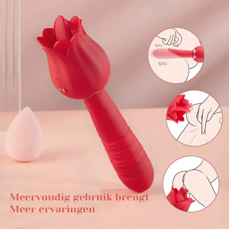 5 Stuwende & Vibrerende 7 Tong Likkende Roze Vibrator Laag Geluid
