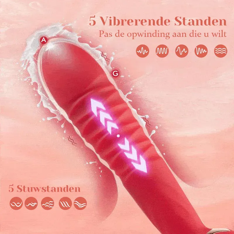 5 Stuwende & Vibrerende 7 Tong Likkende Roze Vibrator Laag Geluid