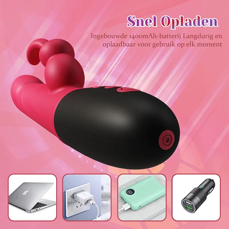 8 Frequentie Trillende & Tikkende Rabbit Stotende Vibrator