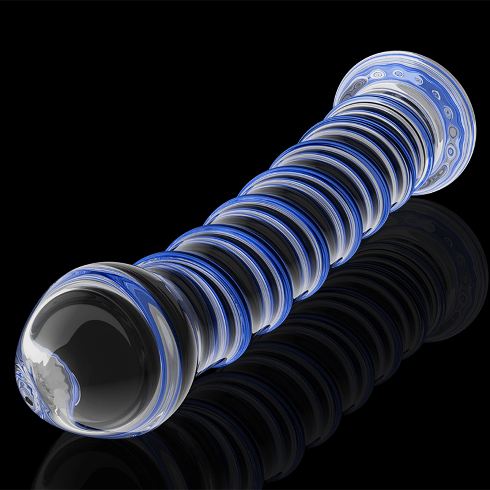 Transparante Blauwe Threaded Glazen Dildo 17cm
