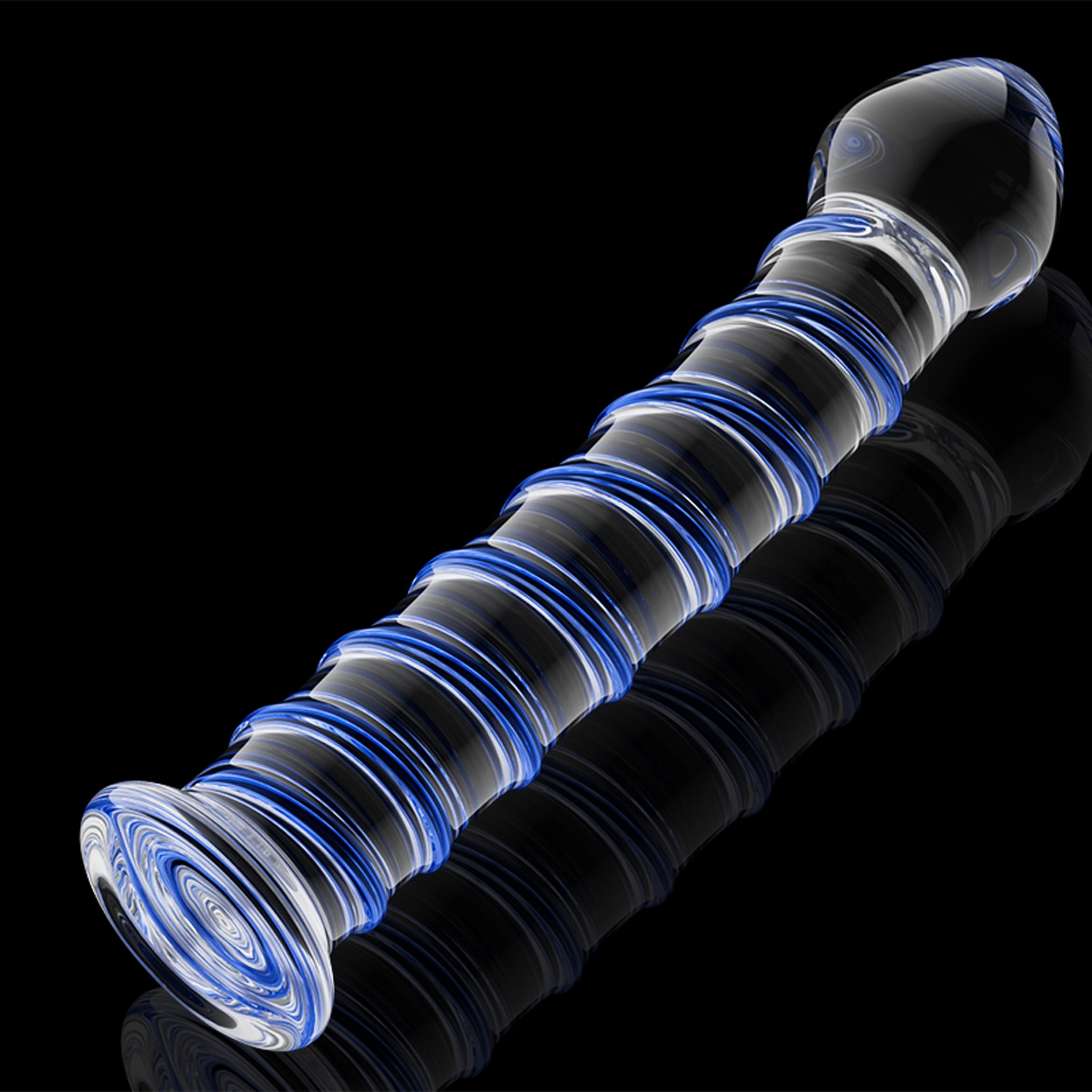 Transparante Blauwe Threaded Glazen Dildo 17cm