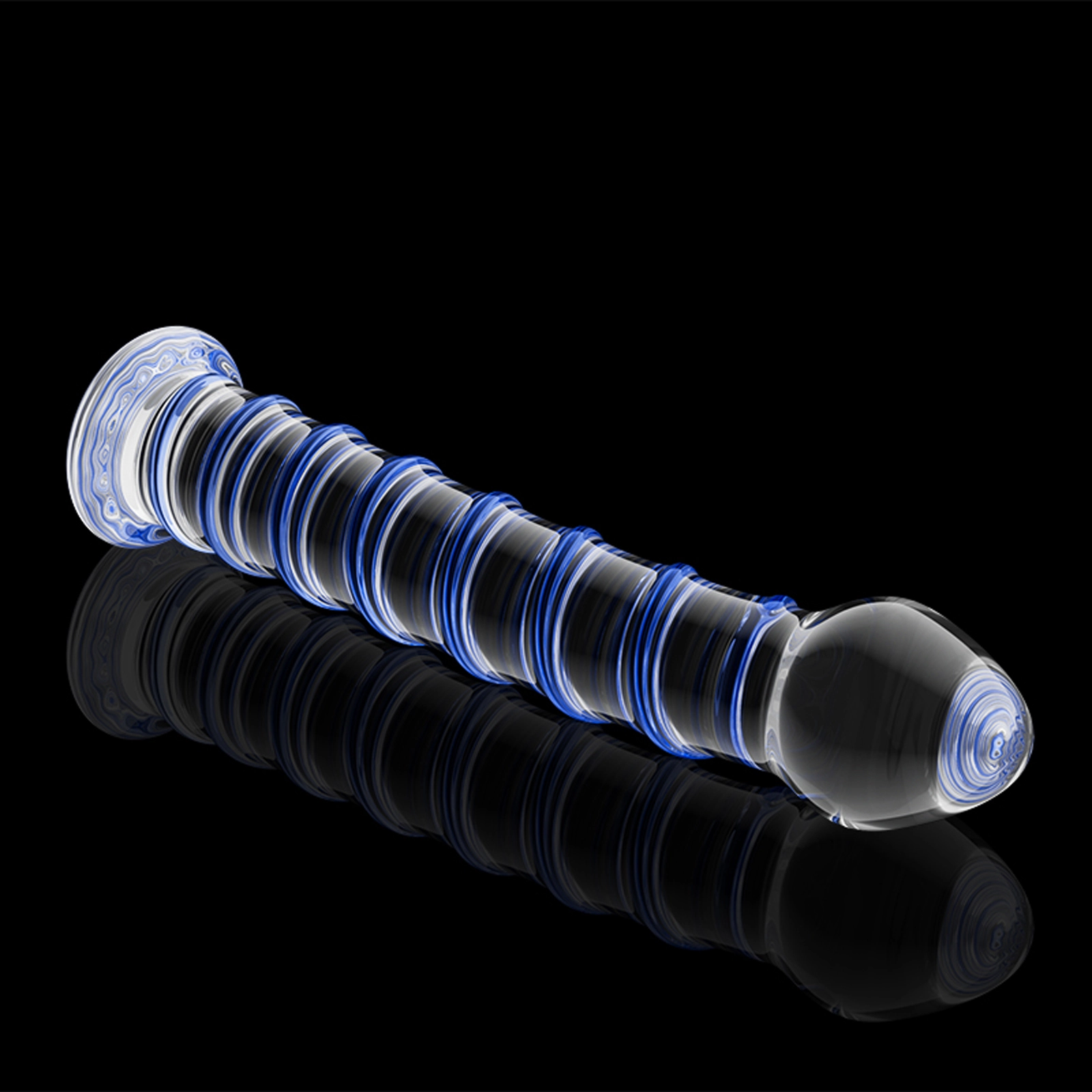 Transparante Blauwe Threaded Glazen Dildo 17cm