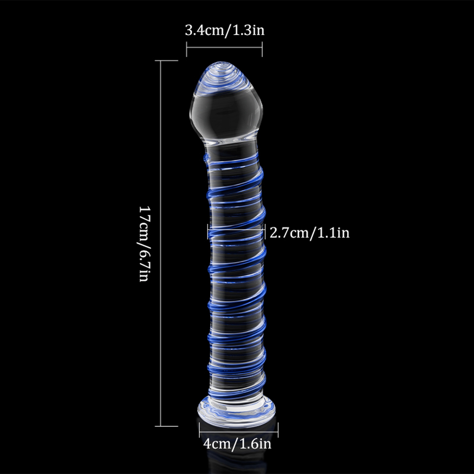 Transparante Blauwe Threaded Glazen Dildo 17cm