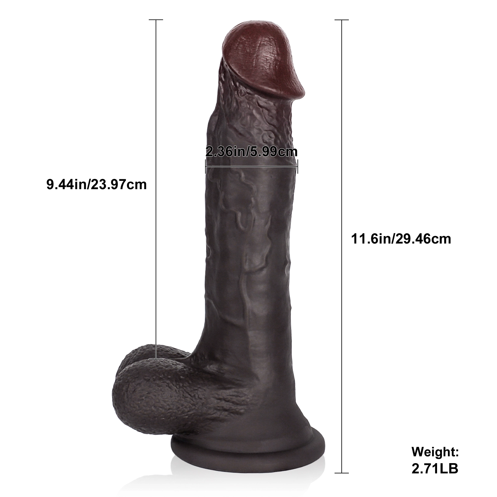 Zwarte Grote Silicone Dildo met Zuignap 29.46cm