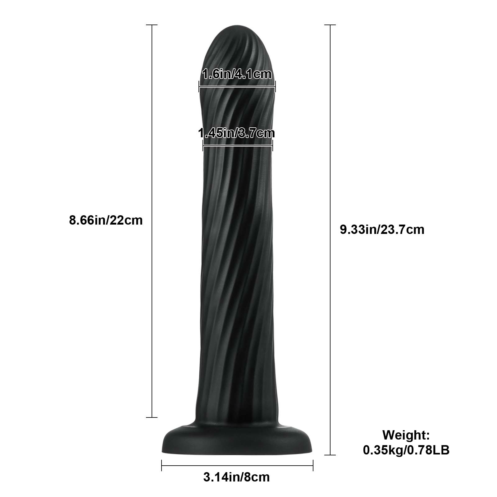 Zwarte Remote Trillende Anale Dildo Met Zuignap Mount 23.7cm