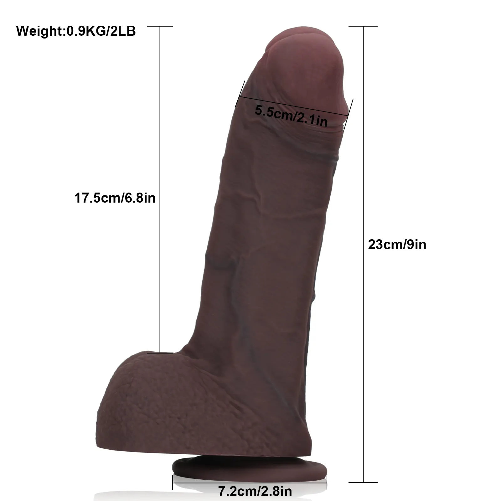 Zwarte Siliconen Grote Dildo Zuignap 23cm