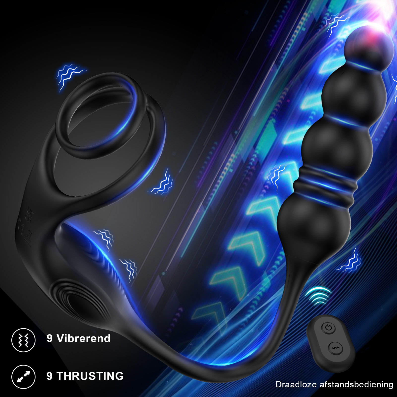 3-in-1 Anale Kralen met Vibrerende Massage Ring