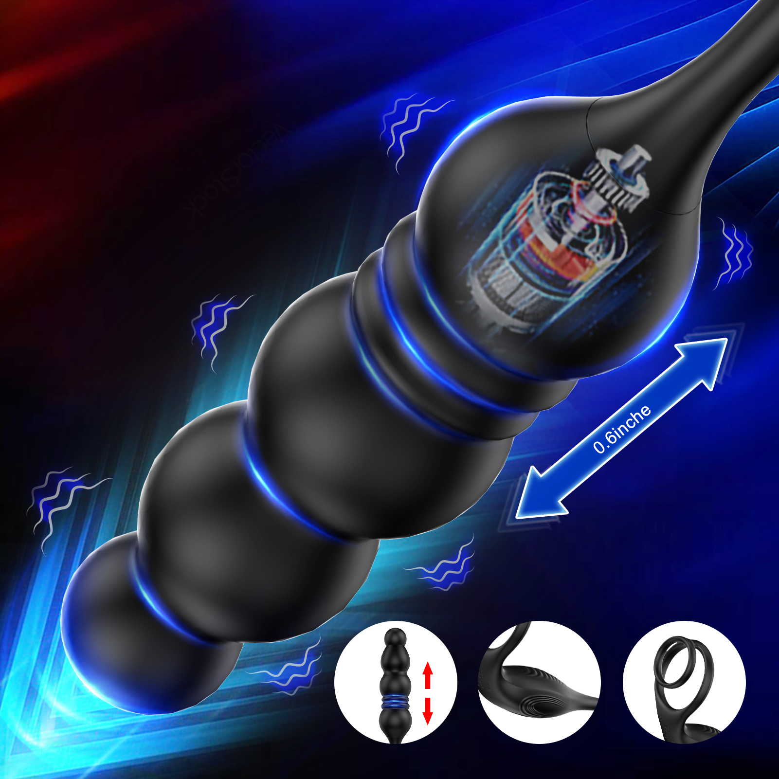 3-in-1 Anale Kralen met Vibrerende Massage Ring