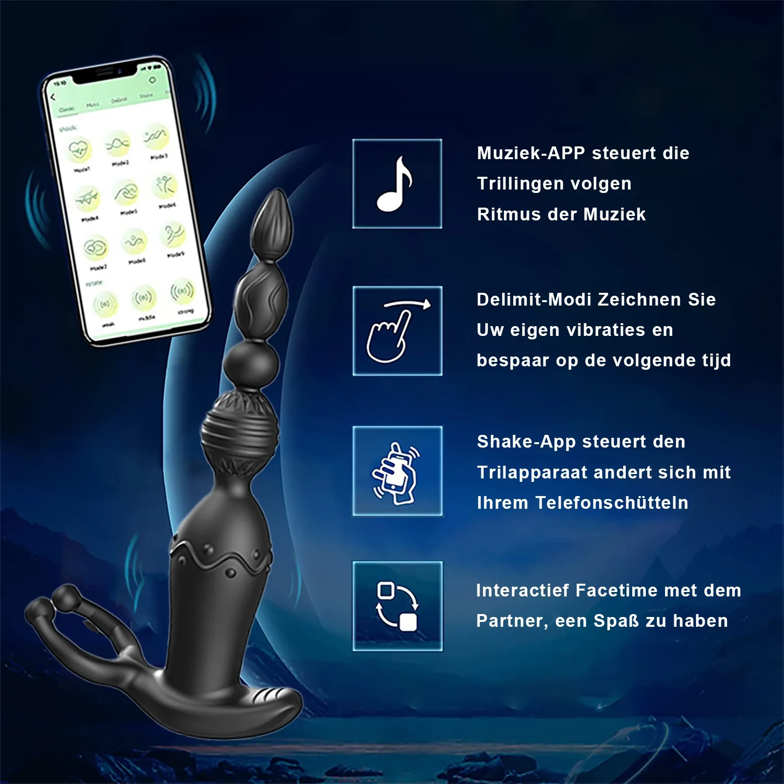 3-in-1 Multifunctionele Anale Kralen met APP Interactie