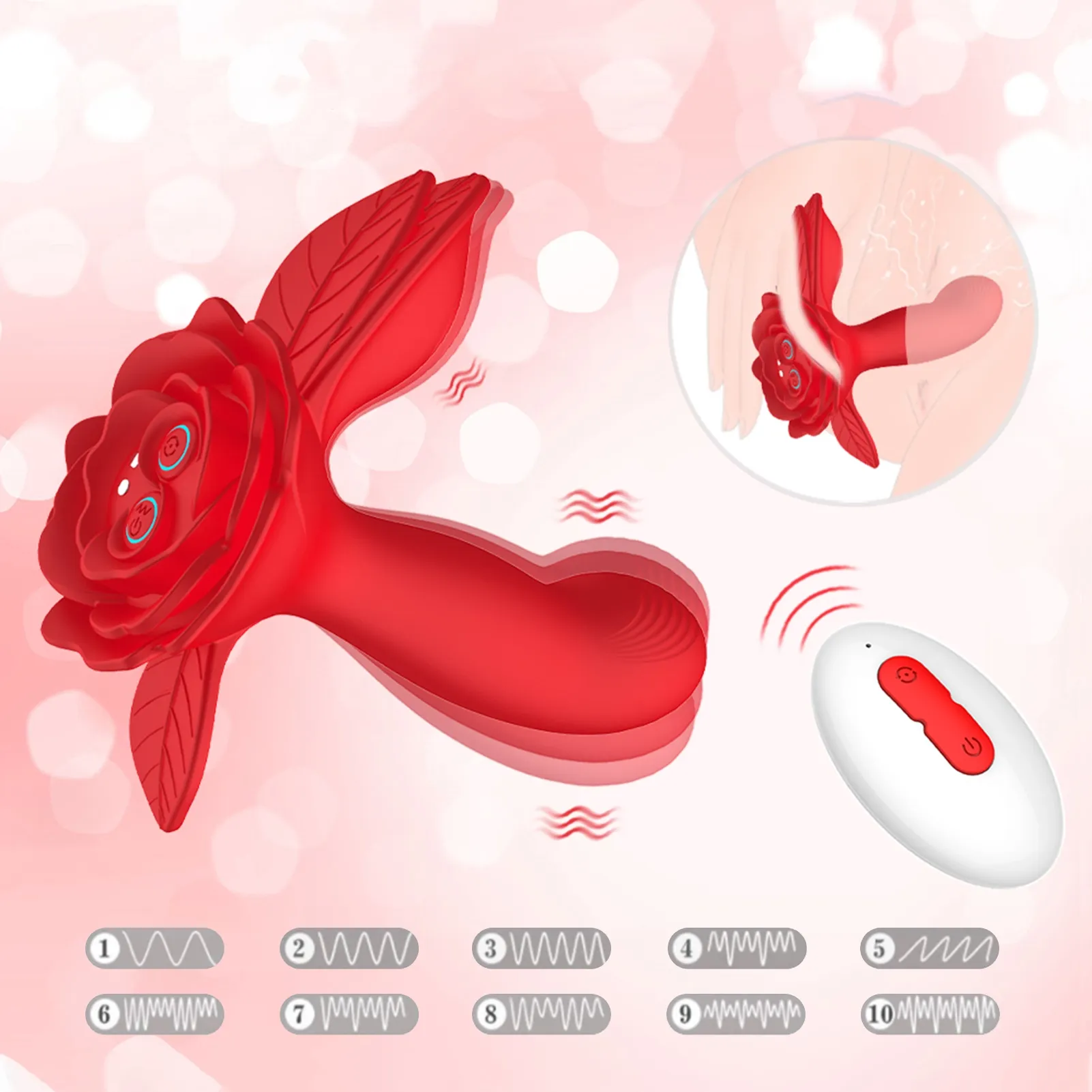 10 vibratiestanden afstandsbediening Rose Butt Plug