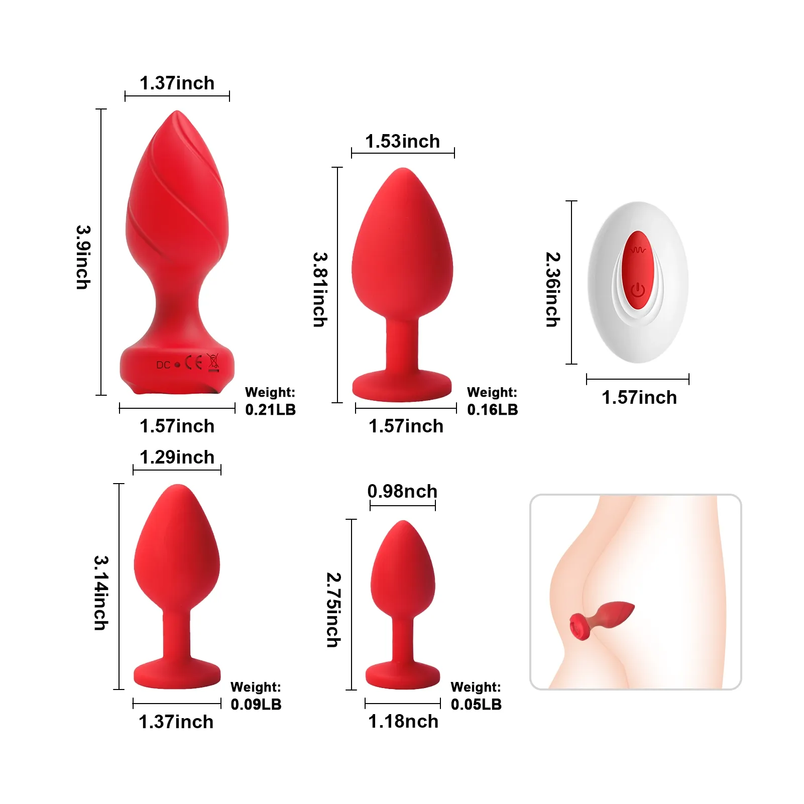 4-delige Buttplug Set met Afstandsbediening en 10 Trillingsmodi