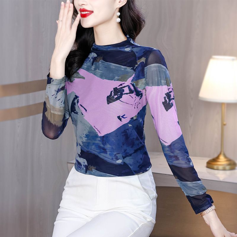 เสื้อยืดคอเต่าพิมพ์ลายตาข่าย