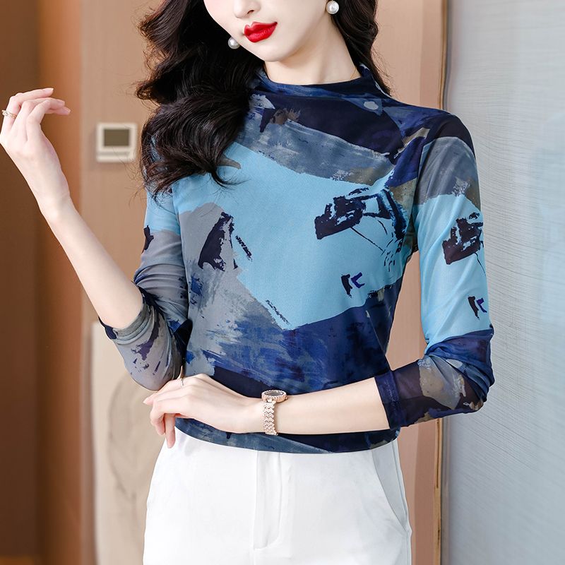 เสื้อยืดคอเต่าพิมพ์ลายตาข่าย