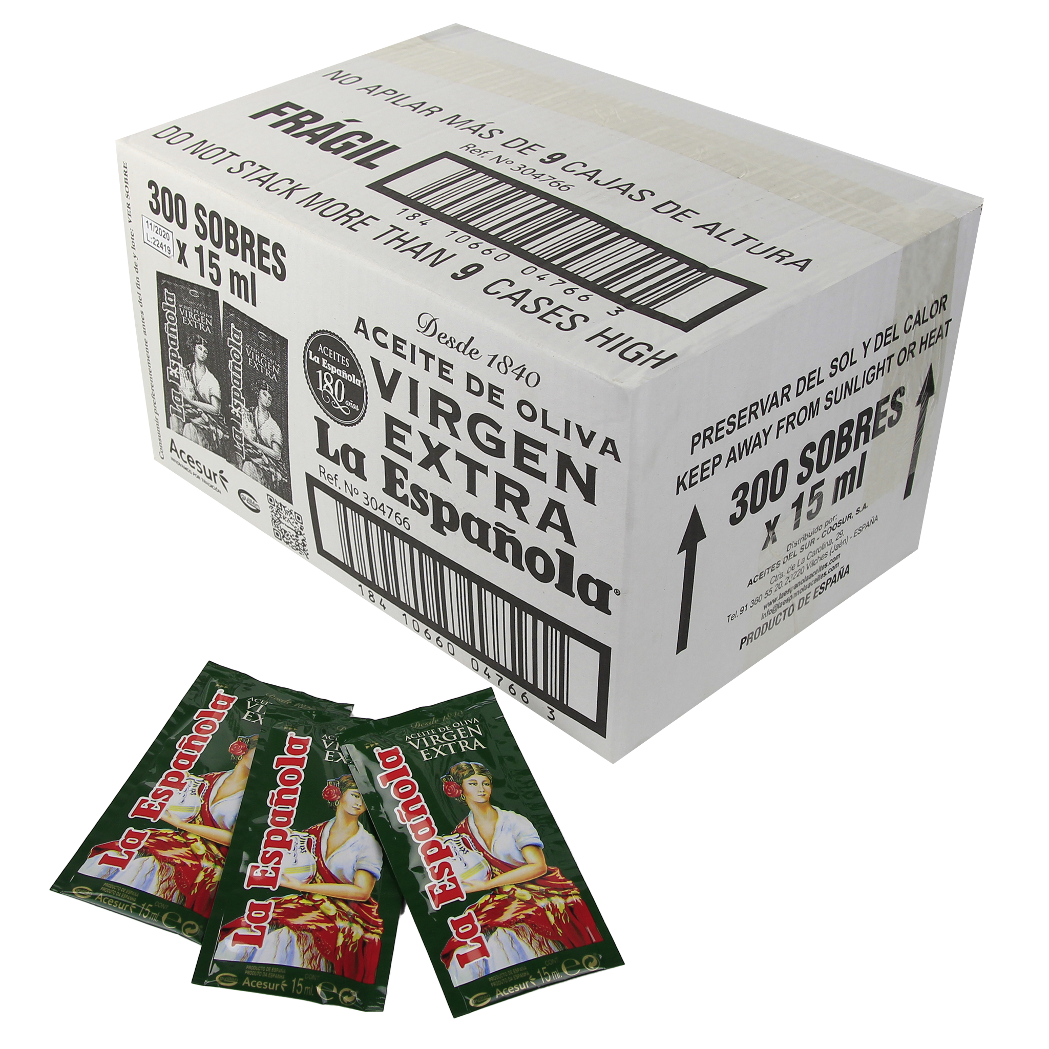 300 Sobres de Aceite de Oliva Virgen Extra de 15ml