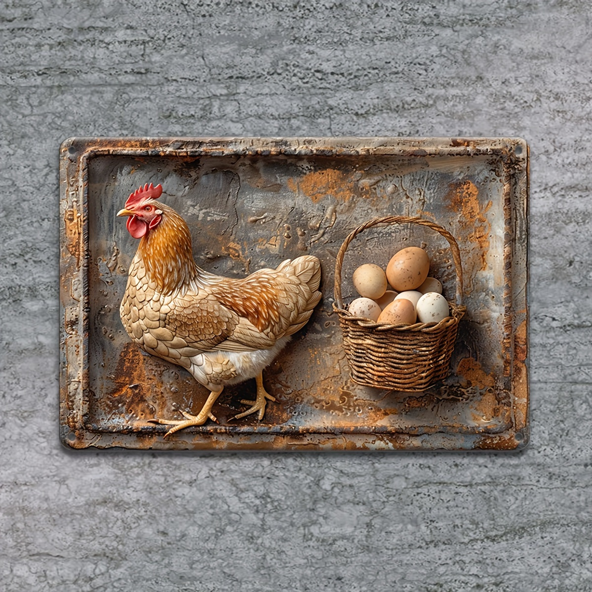 ON SALEVintage Chicken & Fresh Eggs Metal Sign - Rustic Wall Decor (18.5in x 11.8in)