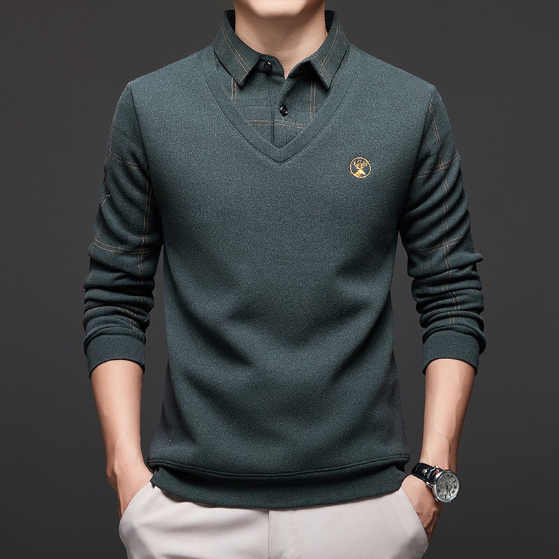 🔥【Buy 1 Get 1 Free】🔥【M-4XL】Plush men's POLO shirt 2024 autumn and winter new thickened fake two-piece lapel long-sleeved T-shirt bottoming shirt men