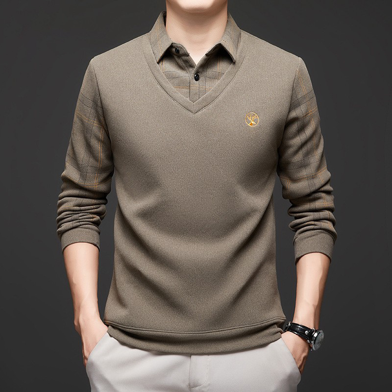 🔥【Buy 1 Get 1 Free】🔥【M-4XL】Plush men's POLO shirt 2024 autumn and winter new thickened fake two-piece lapel long-sleeved T-shirt bottoming shirt men