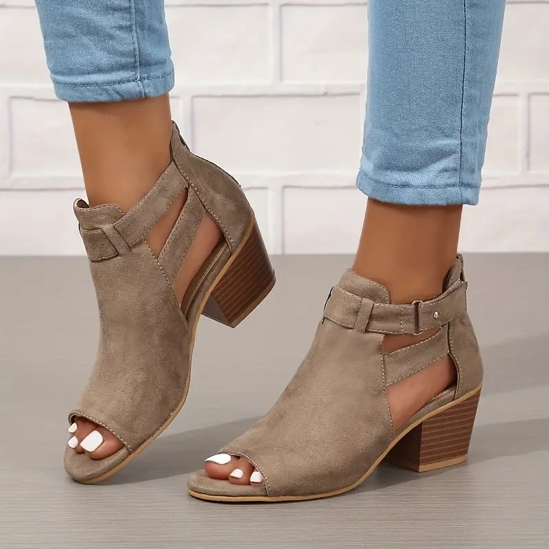 Solid Color Chunky Heeled Sandals